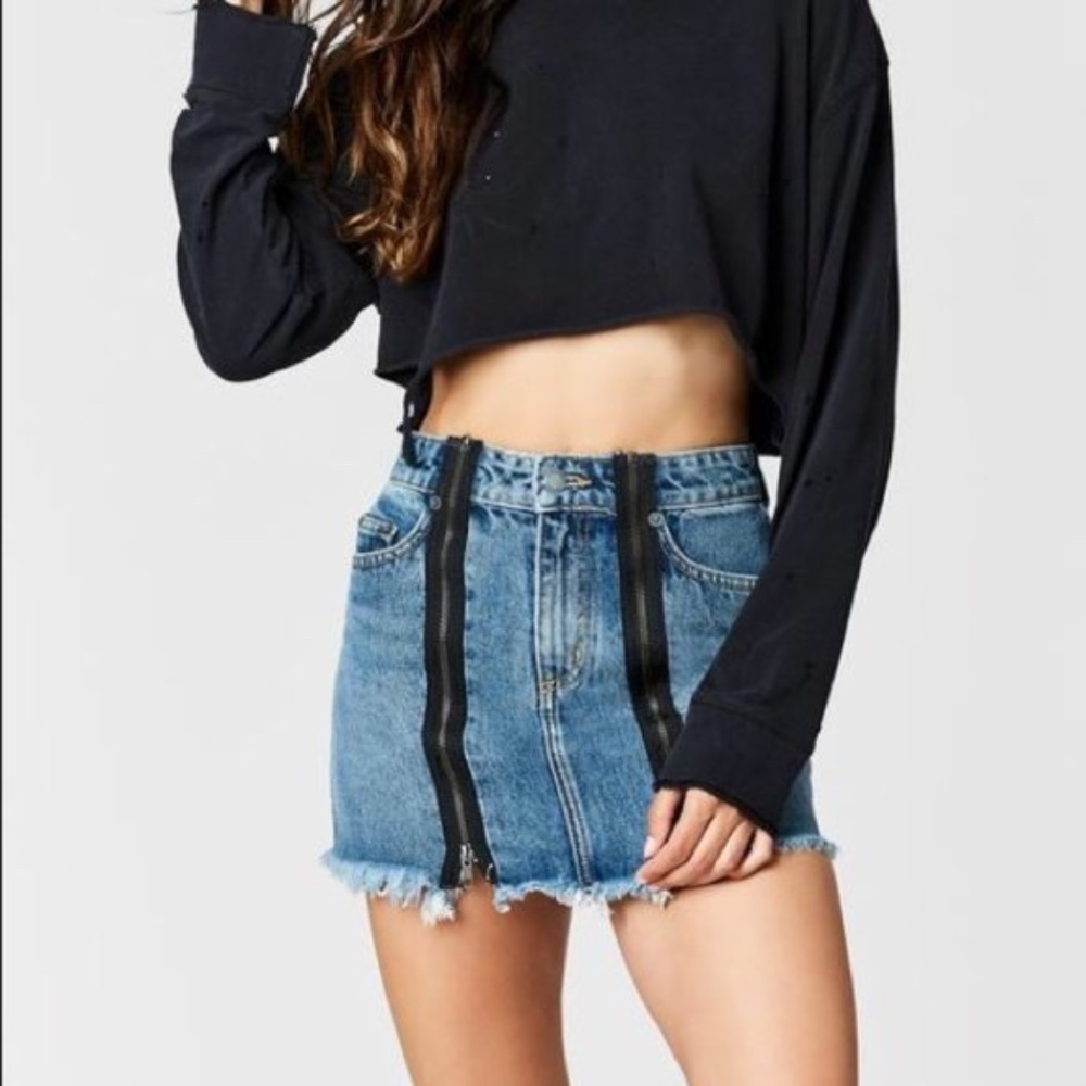 Carmar LF Double Zip Denim Raw Edge Mini Skirt